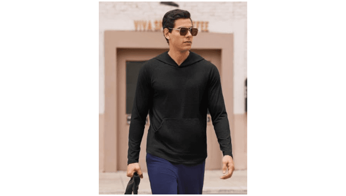PINSPARK Men's Lightweight Workout Hoodie Sweatshirt, Black, S thumbnail 5