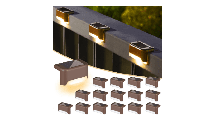 SOLPEX Solar Deck Lights Outdoor 16 Pack,Step Light Waterproof,Warm White thumbnail 1