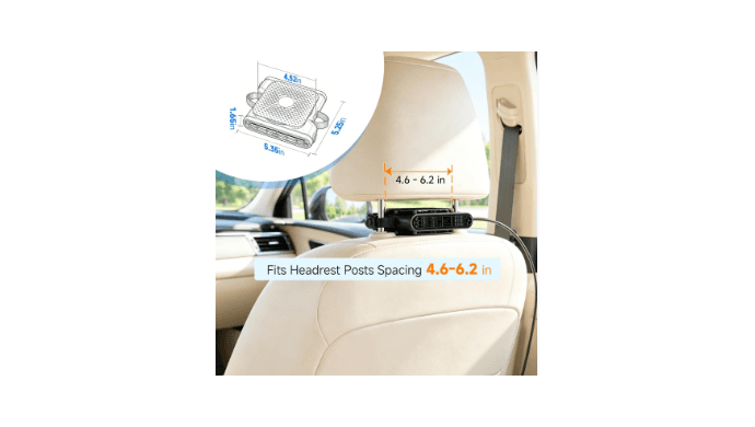 ElfTrip Car Seat Fan with Dual Air Outlets, USB Plug-in to Work Car Fans for Kids for Driver Passenger, 3 Speeds, Fits 4.6 to 6.2 in headrest posts INNER spacing, Front or Rear (1 Pack No-Recharge) thumbnail 2