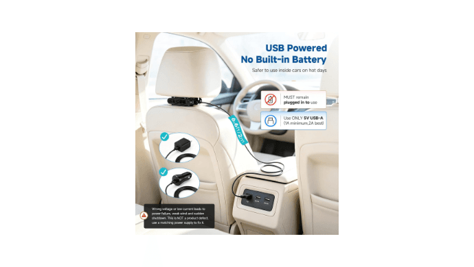ElfTrip Car Seat Fan with Dual Air Outlets, USB Plug-in to Work Car Fans for Kids for Driver Passenger, 3 Speeds, Fits 4.6 to 6.2 in headrest posts INNER spacing, Front or Rear (1 Pack No-Recharge) thumbnail 4