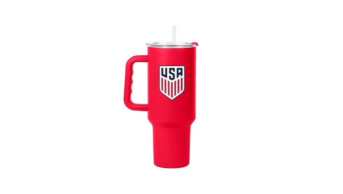 Logo Brands USA Men's National Soccer 40 oz Tumbler with Handle -Powder Coated-Stainless Steel with Straw– Leak-Resistant, Keeps Drinks Hot/Cold – Everyday Use thumbnail 1