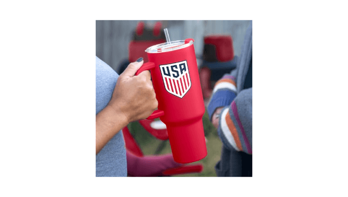 Logo Brands USA Men's National Soccer 40 oz Tumbler with Handle -Powder Coated-Stainless Steel with Straw– Leak-Resistant, Keeps Drinks Hot/Cold – Everyday Use thumbnail 3