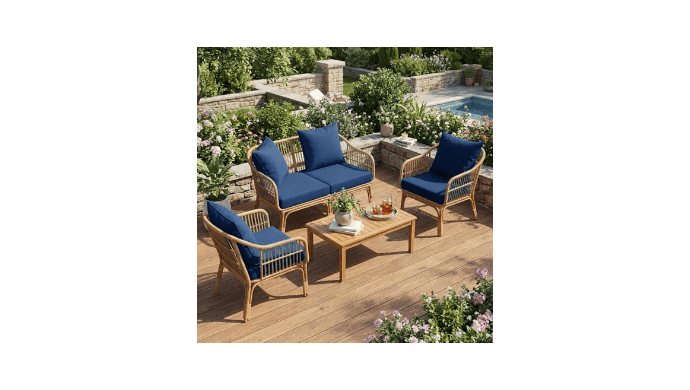 L’AGRATY Outdoor Chair Cushions for Patio Furniture：24" x 24" Deep Seat Cushions with Backrest for Couch Sofa Chair - Waterproof Fade-Resistant Patio Cushion (Set of 4,Navy Blue) thumbnail 2