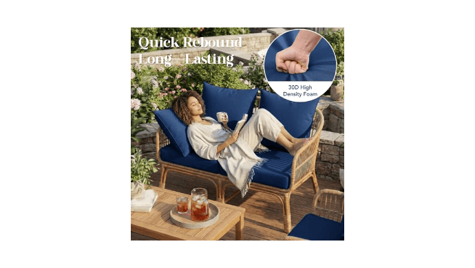 L’AGRATY Outdoor Chair Cushions for Patio Furniture：24" x 24" Deep Seat Cushions with Backrest for Couch Sofa Chair - Waterproof Fade-Resistant Patio Cushion (Set of 4,Navy Blue) thumbnail 5