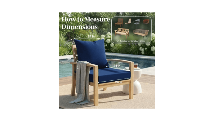 L’AGRATY Outdoor Chair Cushions for Patio Furniture：24" x 24" Deep Seat Cushions with Backrest for Couch Sofa Chair - Waterproof Fade-Resistant Patio Cushion (Set of 4,Navy Blue) thumbnail 6