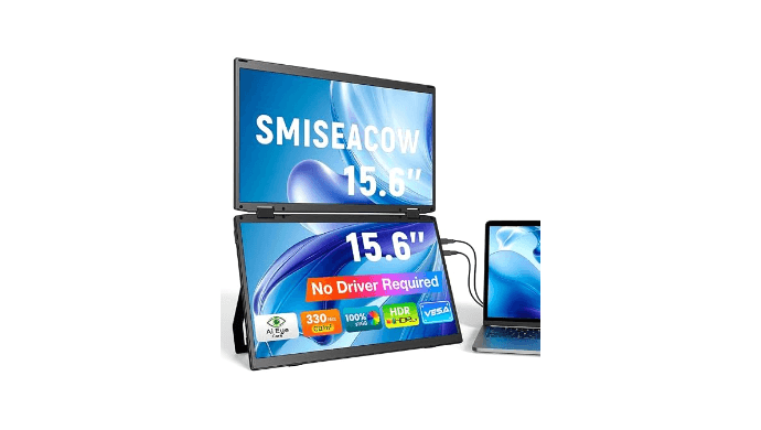 SMISEACOW Laptop Screen Extender 15.6" IPS 1080P Triple Portable Monitor for Laptop MacBook Surface PC Xbox PS5,Travel Monitor Second Screen for Laptop, HDMI USB-C VESA Compatible Built-in Speaker thumbnail 1