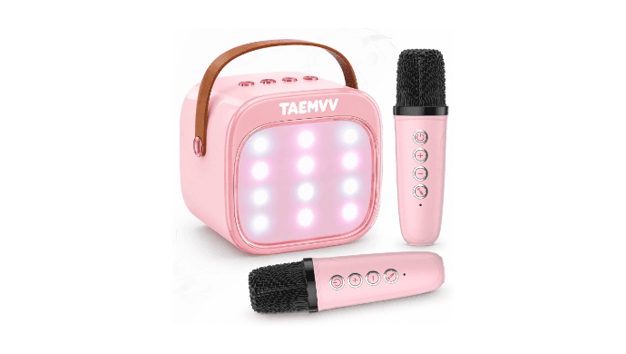 Limited-time offer: only 4 days! 50% off! Karaoke Machine for Kids, Mini Karaoke Speaker with 2 Wireless Microphones, Bluetooth, Magic Voice Changer, LED Lights – a perfect birthday gift for girls and boys ages 4-12. thumbnail 1