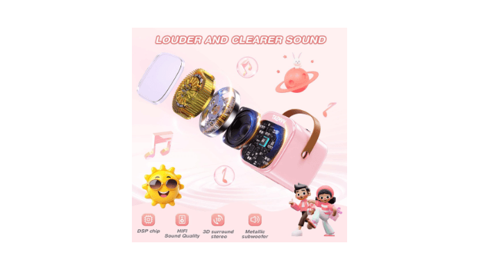 Limited-time offer: only 4 days! 50% off! Karaoke Machine for Kids, Mini Karaoke Speaker with 2 Wireless Microphones, Bluetooth, Magic Voice Changer, LED Lights – a perfect birthday gift for girls and boys ages 4-12. thumbnail 2