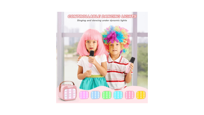 Limited-time offer: only 4 days! 50% off! Karaoke Machine for Kids, Mini Karaoke Speaker with 2 Wireless Microphones, Bluetooth, Magic Voice Changer, LED Lights – a perfect birthday gift for girls and boys ages 4-12. thumbnail 4