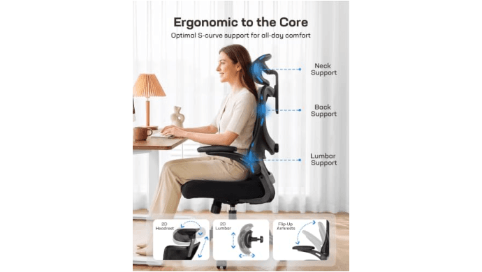 HUANUO Ergonomic Office Chair with 3D Armrests and Lumbar Support thumbnail 3