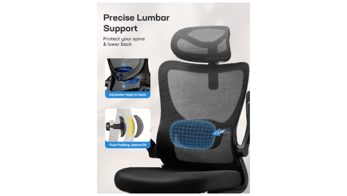 HUANUO Ergonomic Office Chair with 3D Armrests and Lumbar Support thumbnail 4
