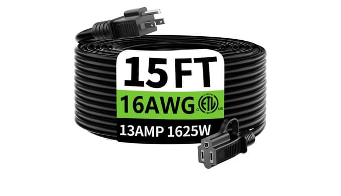 HUANCHAIN Indoor Outdoor Black Extension Cord 15 FT Waterproof 16/3 Gauge thumbnail 1