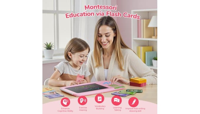 Talking Flash Cards for Toddlers: 2-in-1 LCD Writing Tablet, Pink thumbnail 2