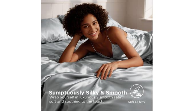 Bedsure Grey Satin Sheets Full Size, Soft Silky Bedsheets for Hair & Skin thumbnail 3