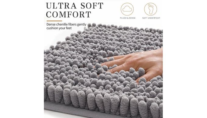 Yimobra Bathroom Rugs Non-Slip Washable – Extra Soft & Absorbent Chenille Bath Mat, Quick-Dry Plush Shaggy Floor & Vanity Bath Rugs for Tub & Shower, Modern Home Decor Accessories, 24 x 17, Grey thumbnail 3