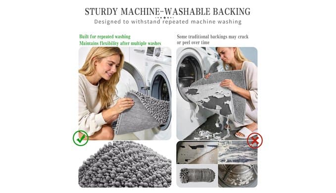 Yimobra Bathroom Rugs Non-Slip Washable – Extra Soft & Absorbent Chenille Bath Mat, Quick-Dry Plush Shaggy Floor & Vanity Bath Rugs for Tub & Shower, Modern Home Decor Accessories, 24 x 17, Grey thumbnail 5