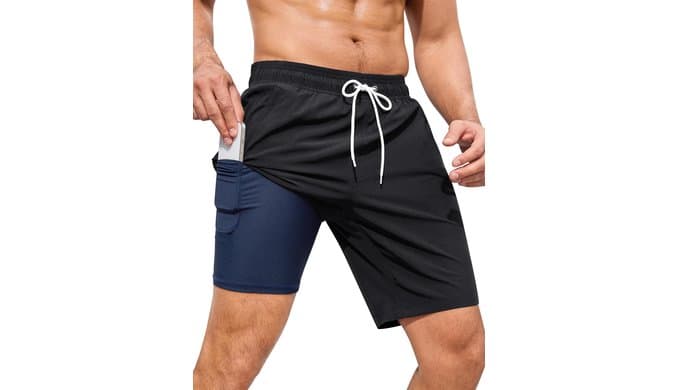 SILKWORLD Mens Swim Trunks with Compression Liner 9 Inch thumbnail 1