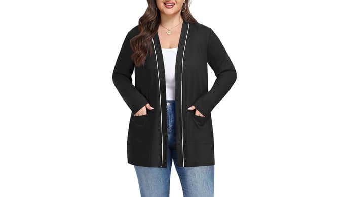 Lastshe Womens Plus Size Cardigan Long Sleeve Open Front Casual Sweater Lightweight Cardigans with Pockets thumbnail 2
