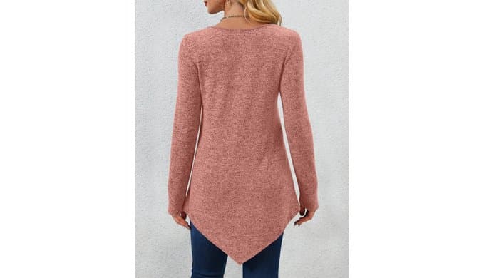 Womens Tunic Tops Loose Fit Dressy Long Sleeve V Neck Shirt thumbnail 4