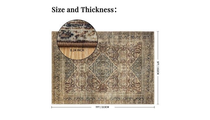 Washable 5x7 Area Rug: Vintage Brown Rugs for Living Room Bedroom Dining Room Office Indoor - Soft Non-Slip Large Carpet Home Decor - Oriental Dark Brown thumbnail 2