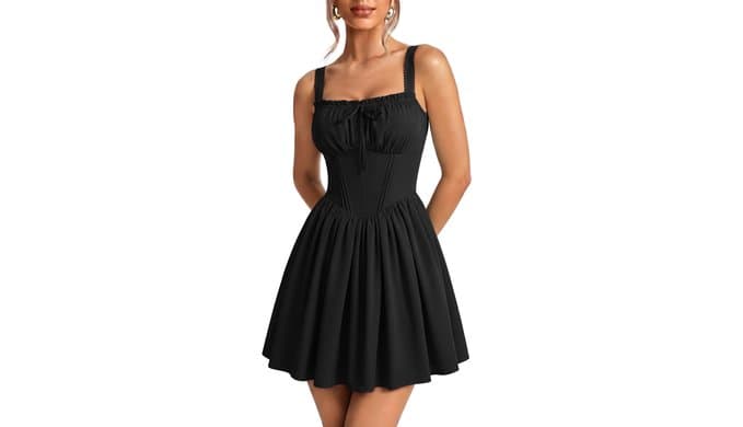 Scarlet Darkness Corset Mini Dress Adjustable Straps Sundress with Pockets thumbnail 1