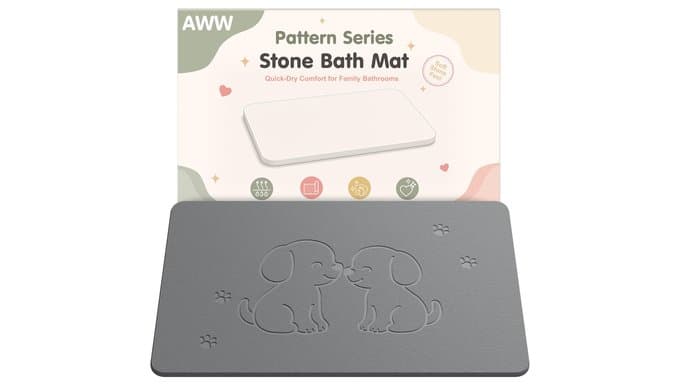 AWW Stone Bath Mat, Diatomaceous Earth, Dog Pattern, Grey thumbnail 1