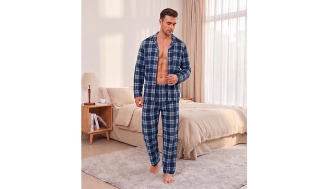 Ekouaer Mens Pajamas Set Long Sleeve Button Down Pjs Long Pants with Pocket thumbnail 3