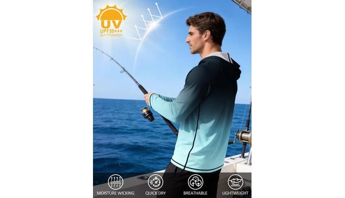 Men's UPF 50+ Sun Hoodie, Long Sleeve UV Protection Hooded Fishing Shirts, Lightweight Swim Surfing Rash Guard thumbnail 3