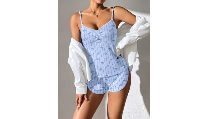 Ekouaer Pajama Sets for Women V Neck Cami Split Short Set thumbnail 4