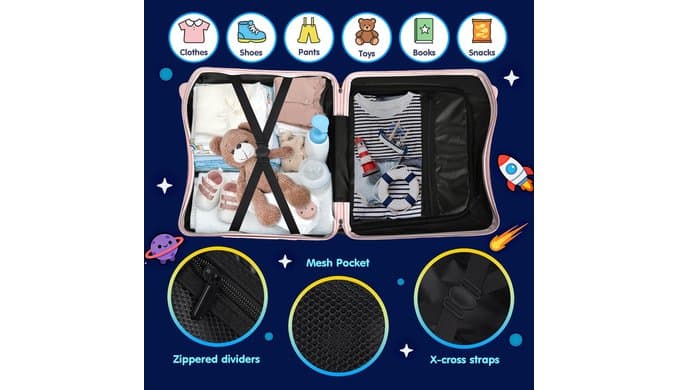Kids Ride-On Suitcase with Cute Ears, 20" Carry-On Luggage with TSA Lock thumbnail 4