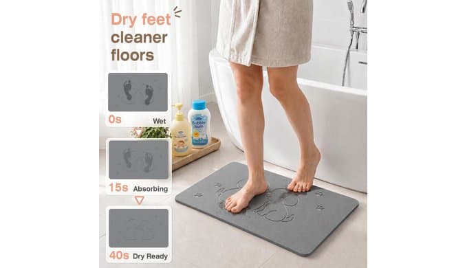 AWW Stone Bath Mat, Diatomaceous Earth, Dog Pattern, Grey thumbnail 2