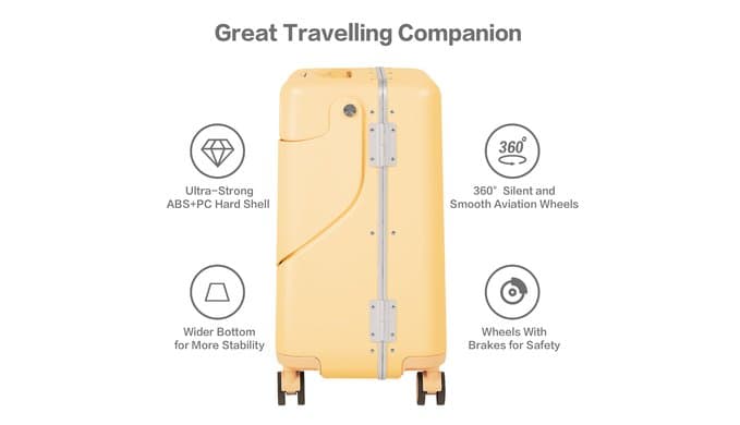 22" Ride On Suitcase with Seat, Front Opening Hardside Luggage, TSA Lock thumbnail 3