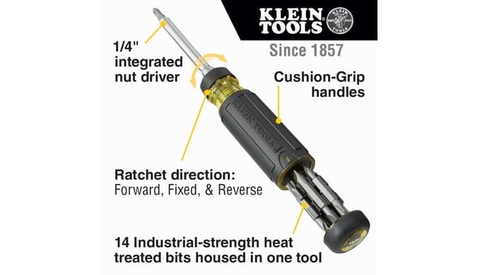 Klein Tools 32305 Multi-bit Ratcheting Screwdriver, 15-in-1 Tool with Phillips, Slotted, Square, Torx and Combo Bits and 1/4-Inch Nut Driver thumbnail 3