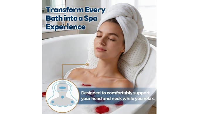 Bath Pillow for Tub,Bathtub Pillow for Head,Neck,Shoulder and Back Support,Soft Bath Tub Pillow for Bathtub,Hot Tub and Spa,White thumbnail 3