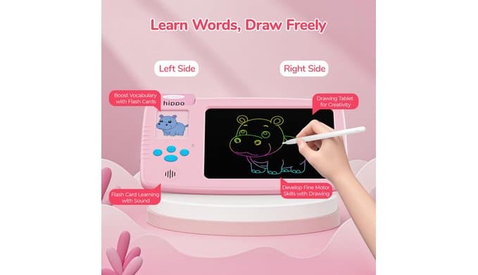 Talking Flash Cards for Toddlers: 2-in-1 LCD Writing Tablet, Pink thumbnail 4