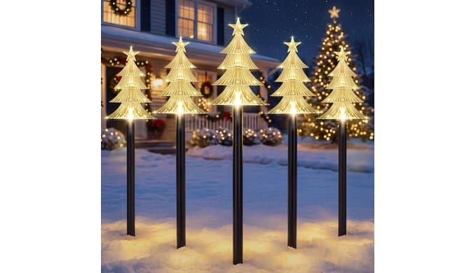 Solar Christmas Tree Pathway Lights Outdoor Decorations, 5 PCS thumbnail 1