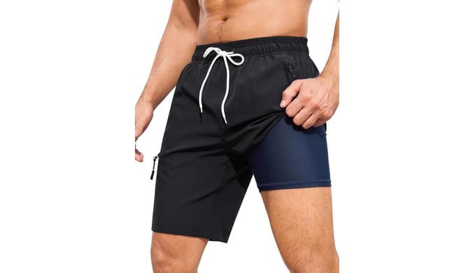 SILKWORLD Mens Swim Trunks with Compression Liner 9 Inch thumbnail 3