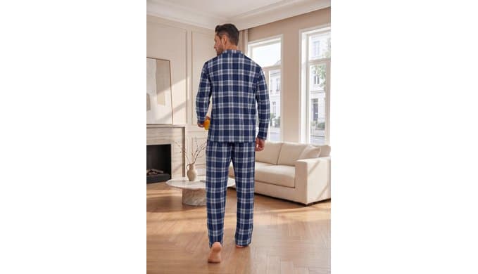 Ekouaer Mens Pajamas Set Long Sleeve Button Down Pjs Long Pants with Pocket thumbnail 5