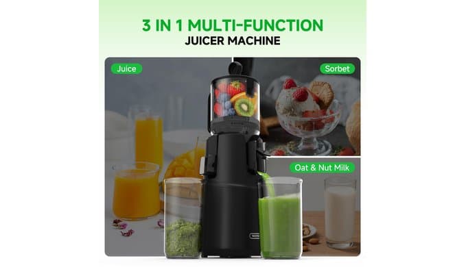WETIE 3-in-1 Cold Press Juicer with 5.3" Extra Large Feed Chute thumbnail 2