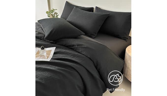 Black Textured Duvet Cover Twin/Twin XL Size - 2 Pieces 145GSM Breathable Microfiber Soft Bedding Set, 1 Duvet Cover 68x90 with Zipper Closure & 1 Pillow Sham, Comforter Not Included thumbnail 5