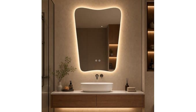 Irregular LED Bathroom Mirror, 24x36 Inch Frameless Backlit Vanity Mirror thumbnail 1