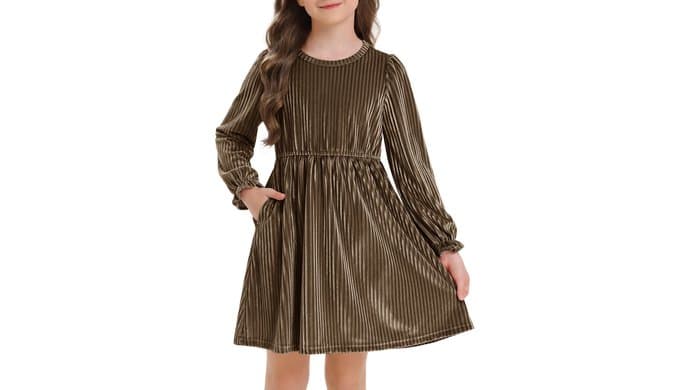 Stelle Girls Long Sleeve Velvet Dress with Pockets 5-15 Years thumbnail 1