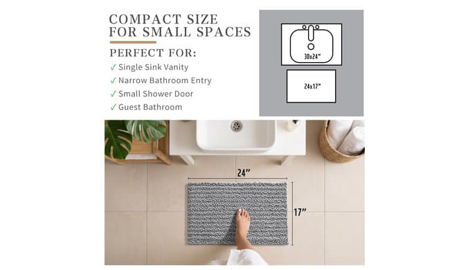 Yimobra Bathroom Rugs Non-Slip Washable – Extra Soft & Absorbent Chenille Bath Mat, Quick-Dry Plush Shaggy Floor & Vanity Bath Rugs for Tub & Shower, Modern Home Decor Accessories, 24 x 17, Grey thumbnail 2