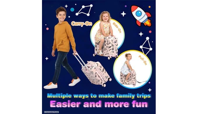 Kids Ride-On Suitcase with Cute Ears, 20" Carry-On Luggage with TSA Lock thumbnail 3
