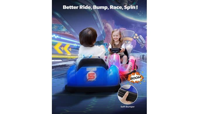 12V Kids Bumper Car with Big Wheel, 2.2 Mph Max, Toddler Bumper Cars with Remote, Baby Bumping Toy Car with DIY Stickers,360 Degree-Spin, Music, Bluetooth,LED Lights, Blue thumbnail 4