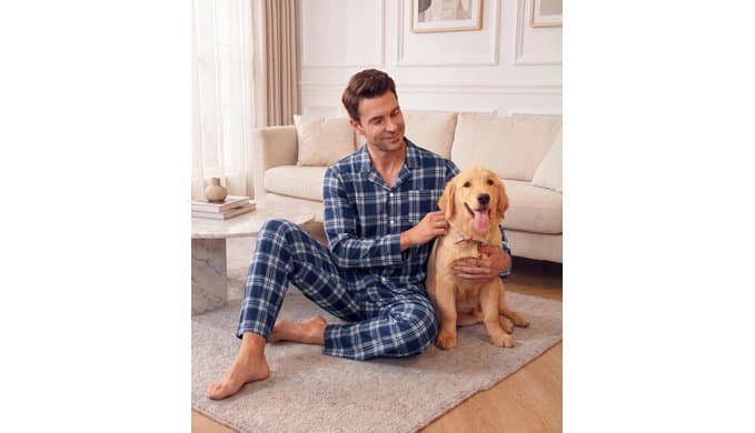 Ekouaer Mens Pajamas Set Long Sleeve Button Down Pjs Long Pants with Pocket thumbnail 4
