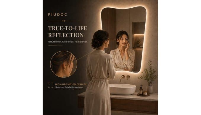 Irregular LED Bathroom Mirror, 24x36 Inch Frameless Backlit Vanity Mirror thumbnail 4