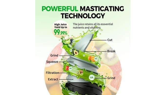 WETIE 3-in-1 Cold Press Juicer with 5.3" Extra Large Feed Chute thumbnail 3