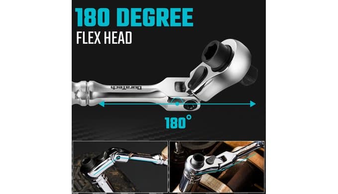 DURATECH 1/4" Drive Ratchet Handle, 2 in 1 Flex Head, Socket & Bit Driver thumbnail 5