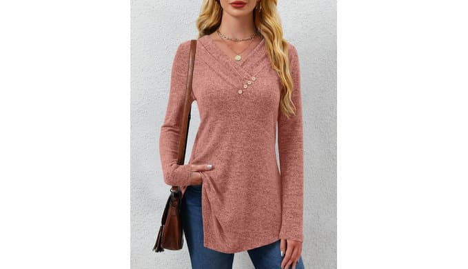 Womens Tunic Tops Loose Fit Dressy Long Sleeve V Neck Shirt thumbnail 5